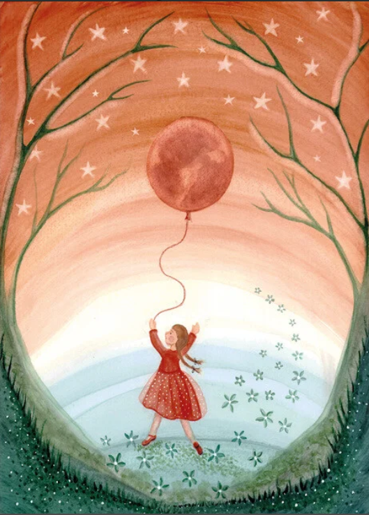 Carte postale Girl with Moon Balloon - Illustratrice Bijdehansje