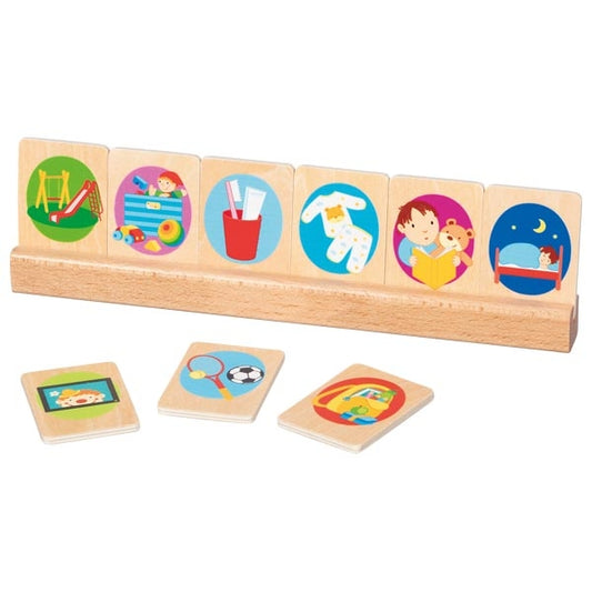 GOKI Cartes routines pour enfant, se repérer dans le temps - 22 cartes en bois