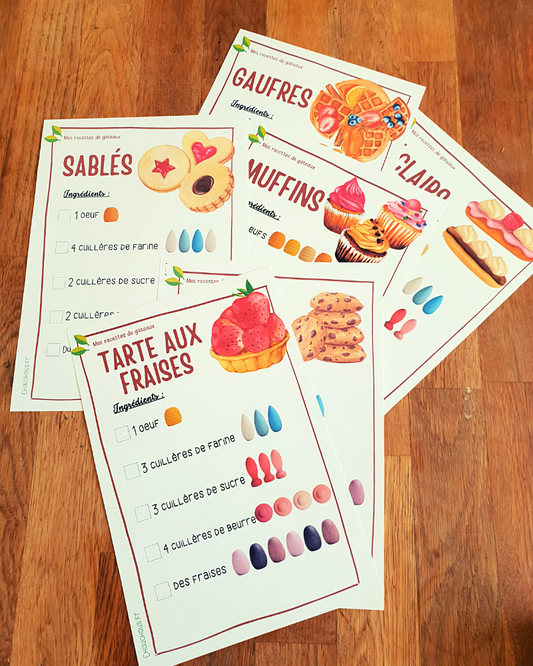 Mes recettes de Gâteaux - Cartes éducatives à imprimer - Grapat Loose Parts