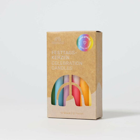 Grimm's Bougies de fête artisanales arc-en-ciel   - Lot de 12