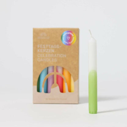 Grimm's Bougies de fête artisanales arc-en-ciel   - Lot de 12
