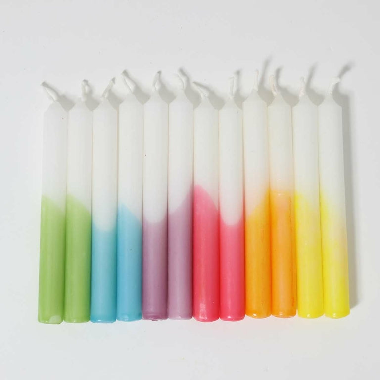Grimm's Bougies de fête artisanales arc-en-ciel   - Lot de 12