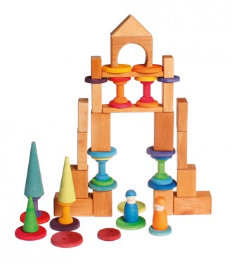 Jeu à enfiler gros boutons en bois arc-en-ciel Grimm's