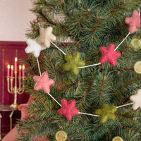 Guirlande de décoration en feutrine de laine Etoiles Vieux rose