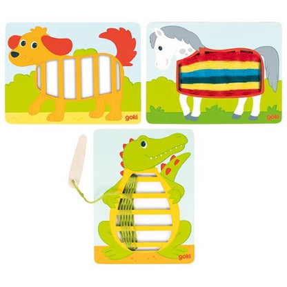 Goki Images à tisser en bois Crocodile, Chien, Cheval - Lot de 3