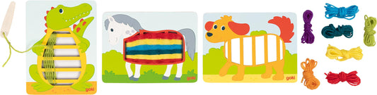 Goki Images à tisser en bois Crocodile, Chien, Cheval - Lot de 3