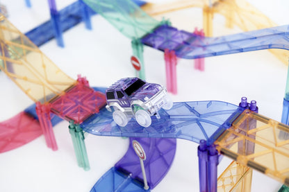 Cleverclixx Circuit de voitures Pastel 78 pièces et 2 voitures - Jeu magnétique