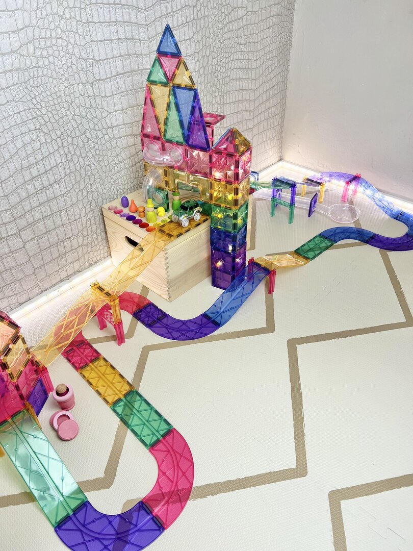 Cleverclixx Circuit de voitures Pastel 78 pièces et 2 voitures - Jeu magnétique