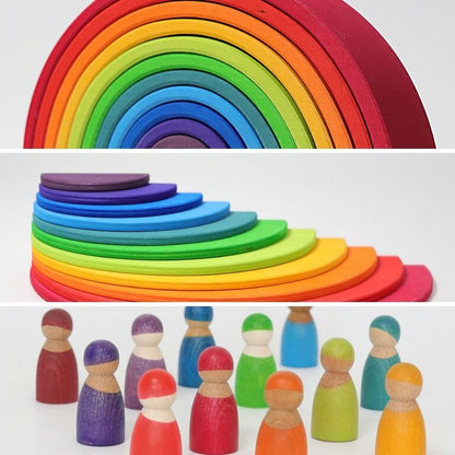 Pack Jouets libres Grimm's Grand arc-en-ciel + demi cercles + 12 amis