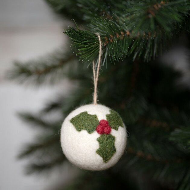 Boule de Noël en feutrine de laine Holly Berry Large