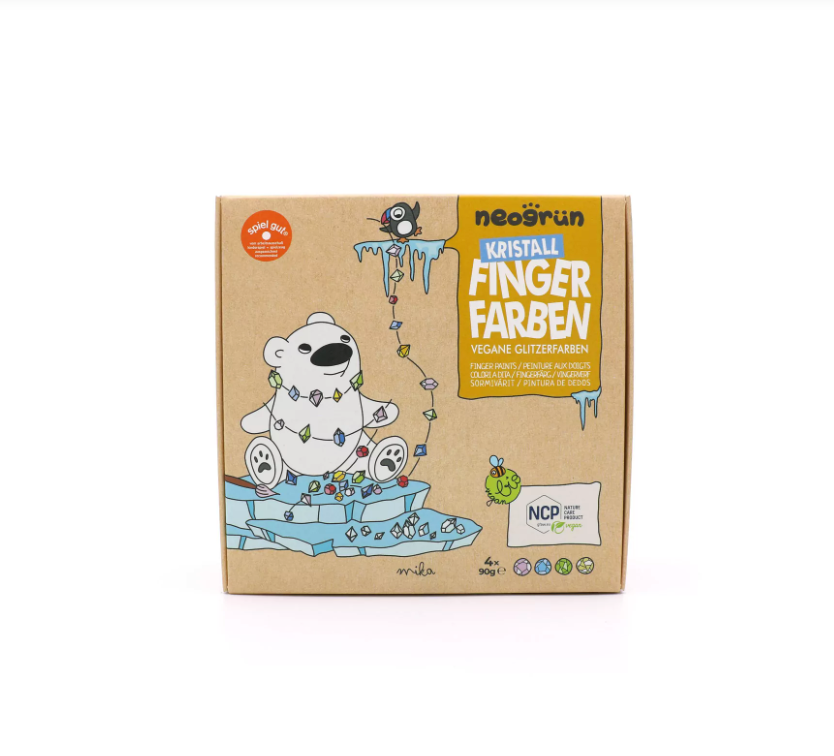 Neogrün Peinture aux doigts Mika - Vegan et avec Paillettes - Lot de 4