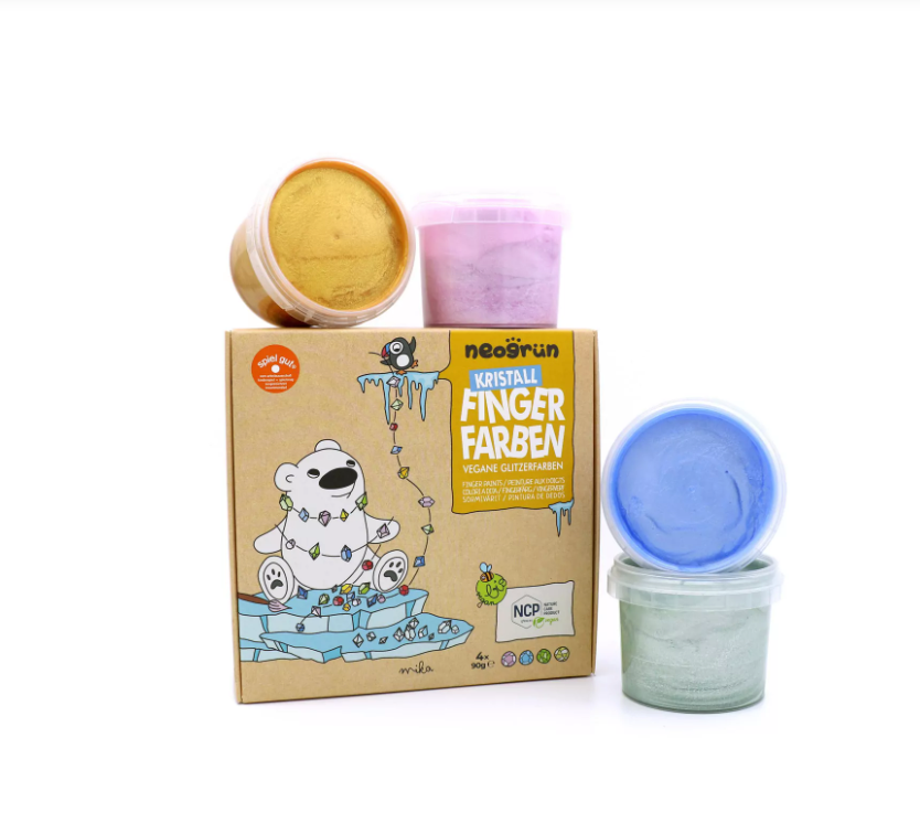 Neogrün Peinture aux doigts Mika - Vegan et avec Paillettes - Lot de 4