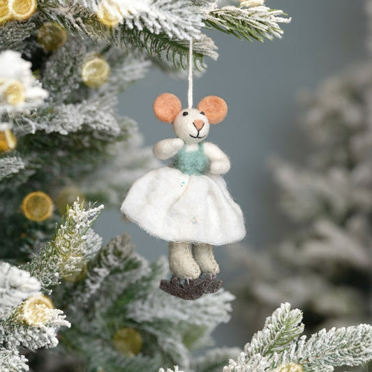 Suspension de Noël en feutrine de laine Souris patineuse artistique