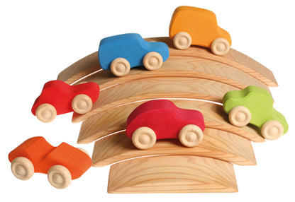 Petites voitures en bois colorées GRIMMS - 6 pièces