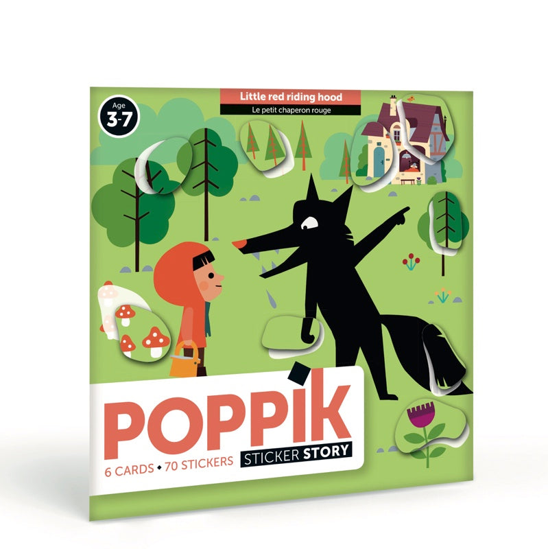 Poppik Mes cartes en stickers Petit Chaperon Rouge - 6 cartes 70 stickers