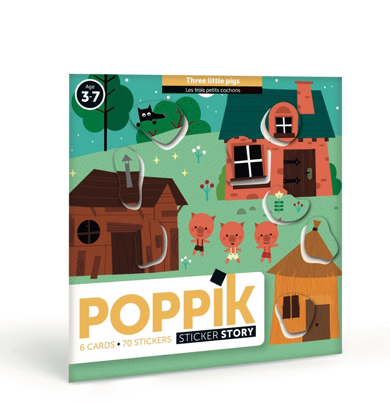 Poppik Mes cartes en stickers Trois Petits Cochons - 6 cartes 70 stickers