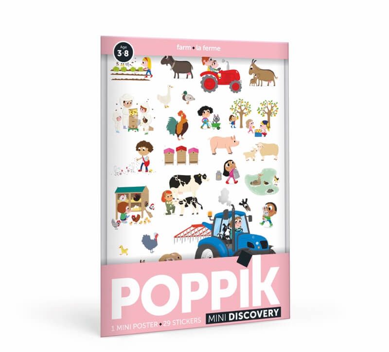 Poppik Mini Poster La ferme + 29 autocollants repositionnables 3-8 ans