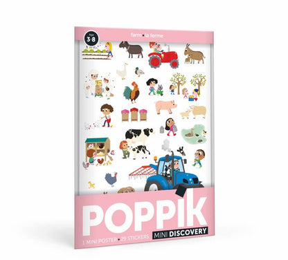 Poppik Mini Poster La ferme + 29 autocollants repositionnables 3-8 ans