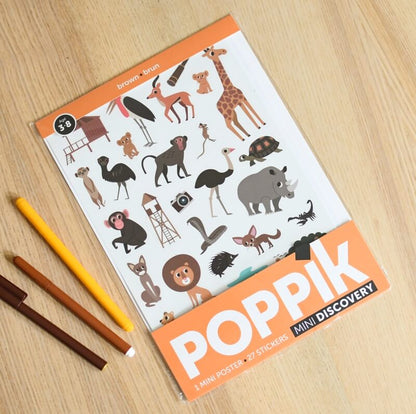 Poppik Mini Poster La savane +27 autocollants repositionnables 3-8 ans