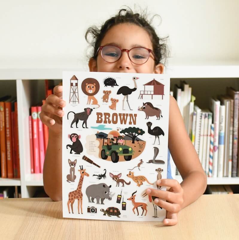 Poppik Mini Poster La savane +27 autocollants repositionnables 3-8 ans