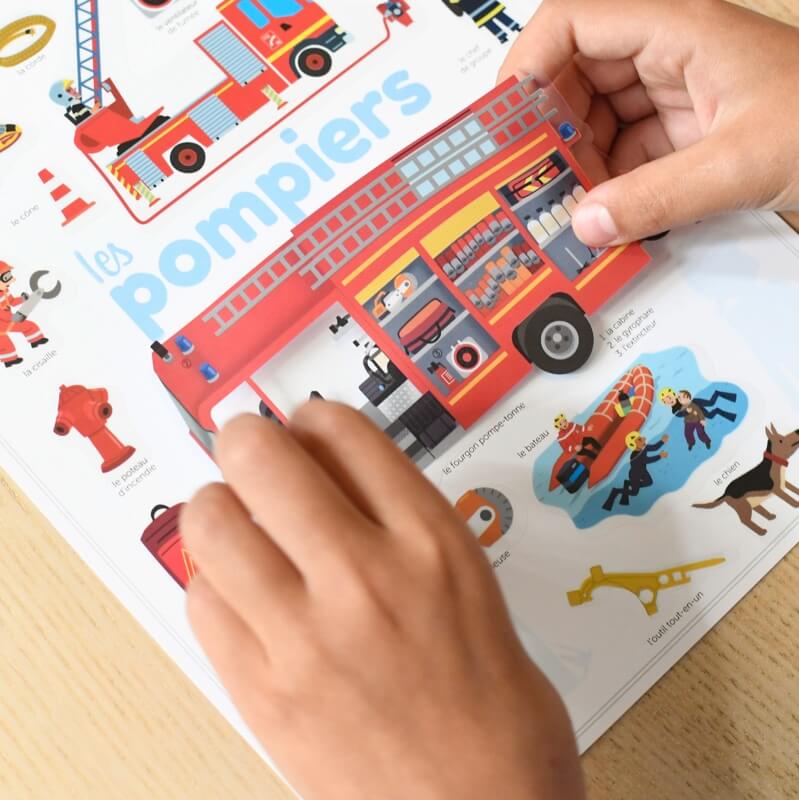 Poppik Mini poster Les Pompiers + 22 autocollants repositionnables 3-8 ans