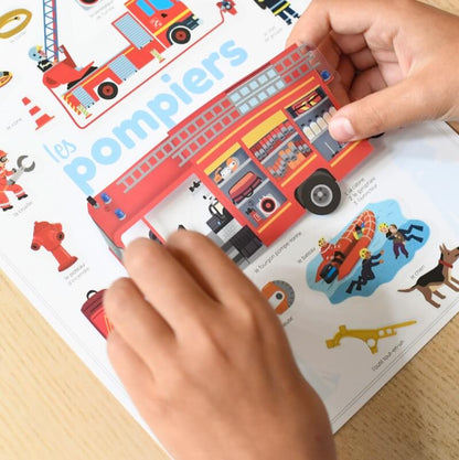 Poppik Mini poster Les Pompiers + 22 autocollants repositionnables 3-8 ans