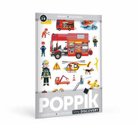 Poppik Mini poster Les Pompiers + 22 autocollants repositionnables 3-8 ans