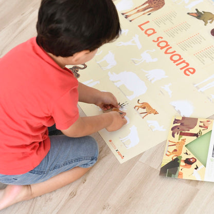Poppik Poster pédagogique Savane + 42 autocollants 5-12 ans
