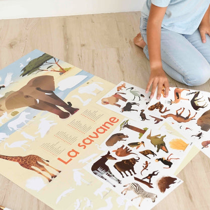 Poppik Poster pédagogique Savane + 42 autocollants 5-12 ans