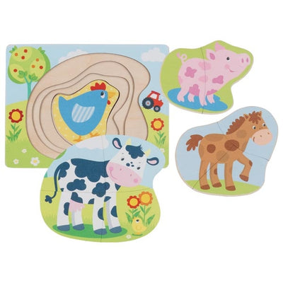 Puzzle en bois Animaux à la ferme - 4 couches Goki