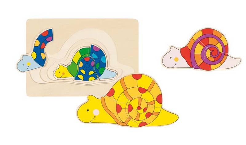 Puzzle Escargot en bois GOKI, 4 couches