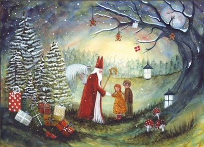 Carte postale Saint Nicolas - Illustratrice Bijdehansje