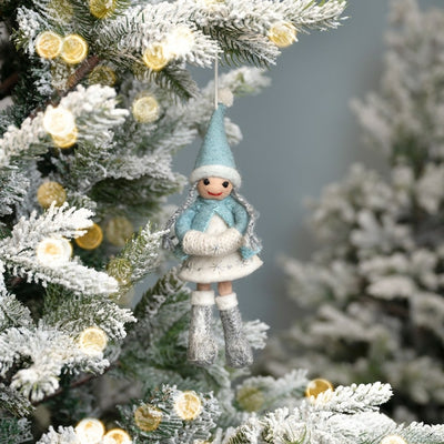 Suspension de Noël en feutrine de laine Fée de l'hiver Bleu glace