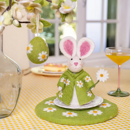 Sjaal met Verhaal Lapin Vert de décoration avec Marguerite en feutrine de laine