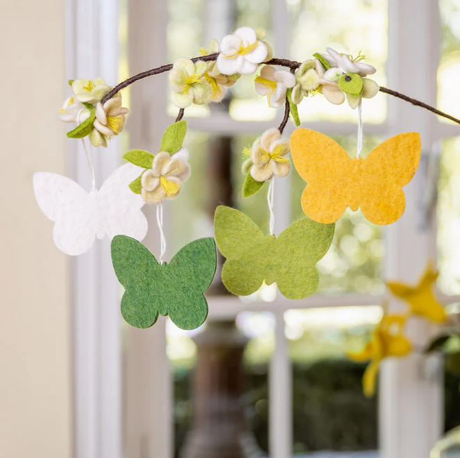 Suspension en feutrine de laine Papillon Jaune/Vert - Lot de 4