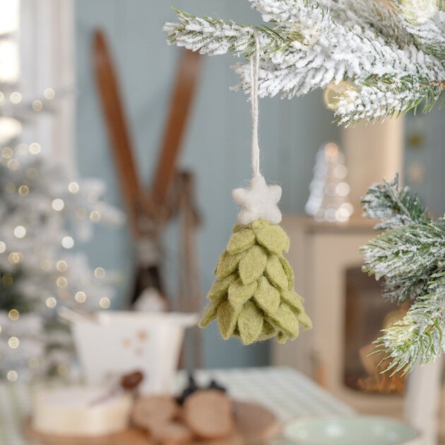 Suspension de Noël en feutrine de laine Sapin de Noël vert clair