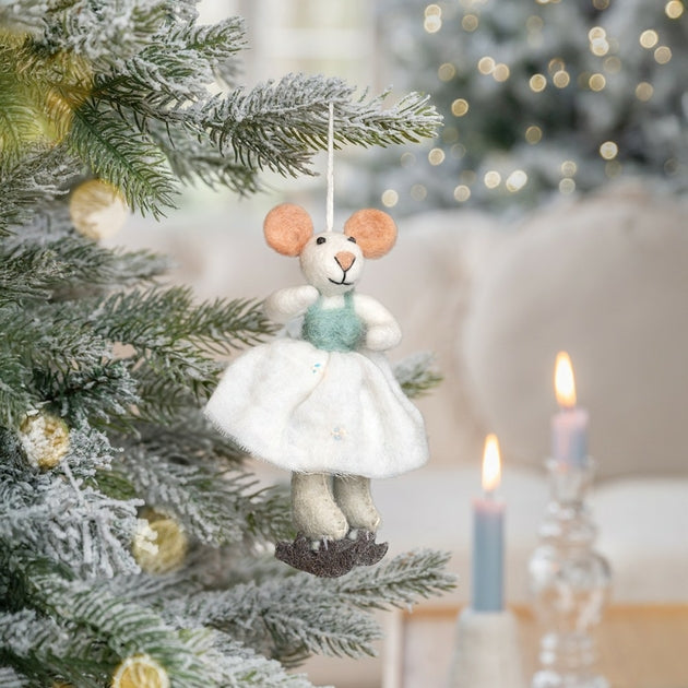 Suspension de Noël en feutrine de laine Souris patineuse artistique