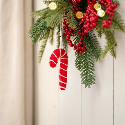 Suspension de Noël en laine de feutrine Sucre d'orge Rouge