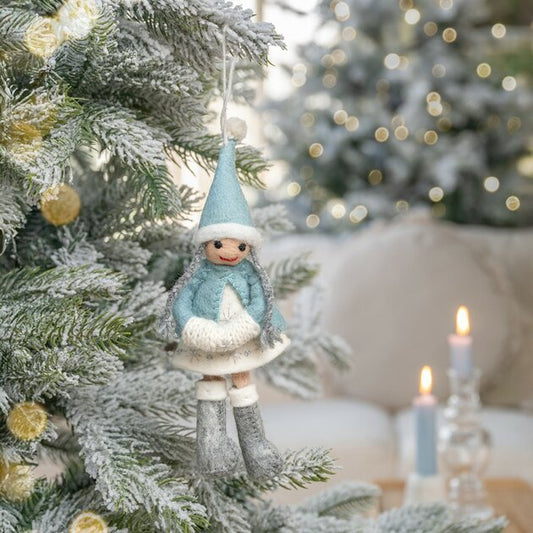 Suspension de Noël en feutrine de laine Fée de l'hiver Bleu glace