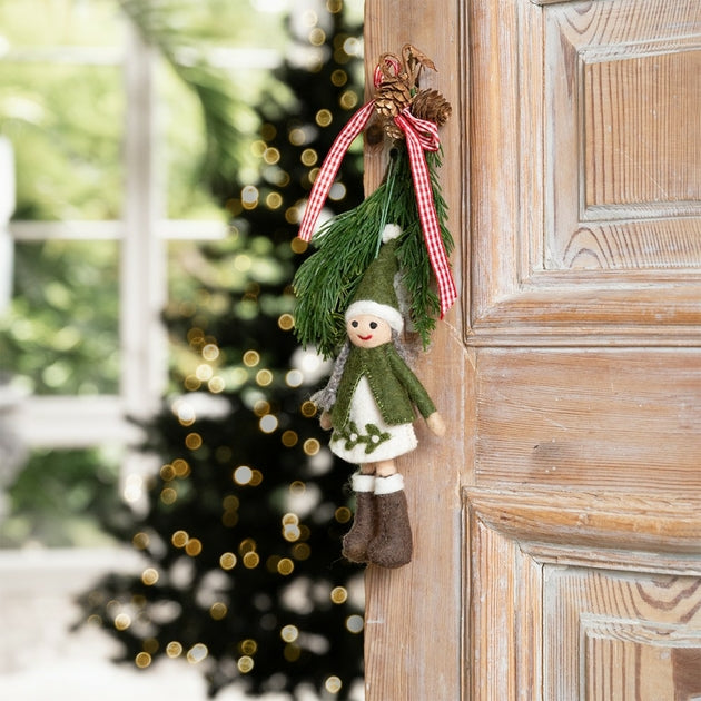 Suspension de Noël en feutrine de laine Fillette de Gui Vert clair