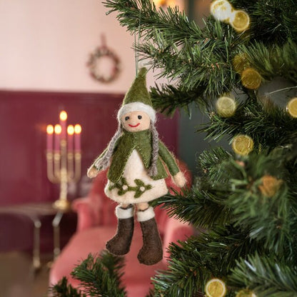Suspension de Noël en feutrine de laine Fillette de Gui Vert clair