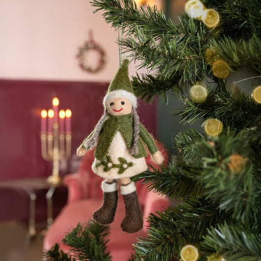 Suspension de Noël en feutrine de laine Fillette de Gui Vert clair