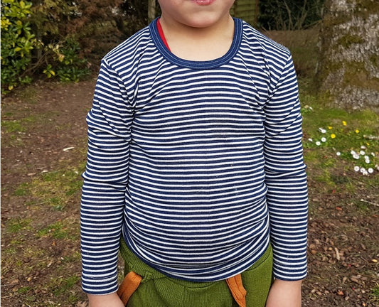 Cosilana T-shirt manches longues Enfant Bleu rayé - Laine/soie