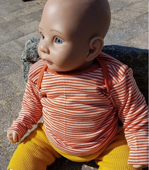 Cosilana T-shirt manches longues Orange rayé - laine/soie