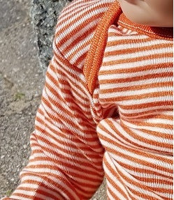 Cosilana T-shirt manches longues Orange rayé - laine/soie