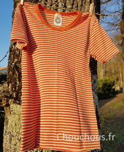 Cosilana T-shirt Enfant manches courtes orange rayé - laine/soie
