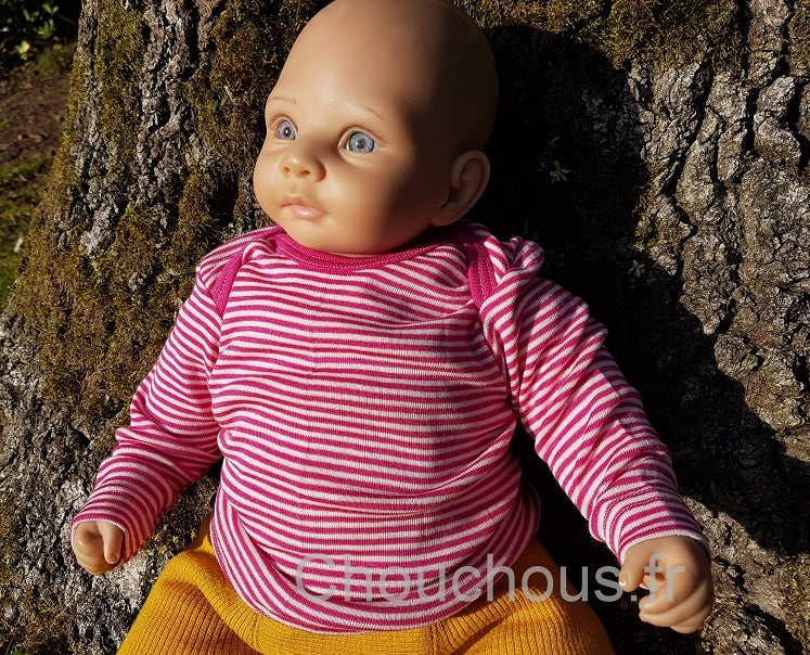 Cosilana T-shirt manches longues Rose rayé - laine/soie