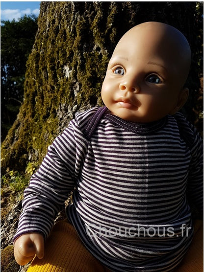Cosilana T-shirt manches longues Violet rayé - laine/soie