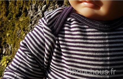 Cosilana T-shirt manches longues Violet rayé - laine/soie