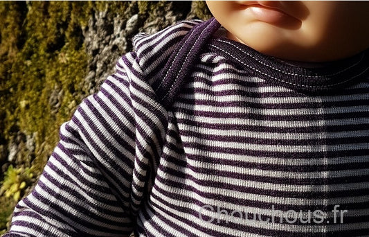 Cosilana T-shirt manches longues Violet rayé - laine/soie